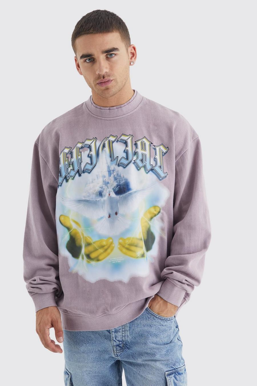 Mauve Oversize sweatshirt med tvättad effekt image number 1