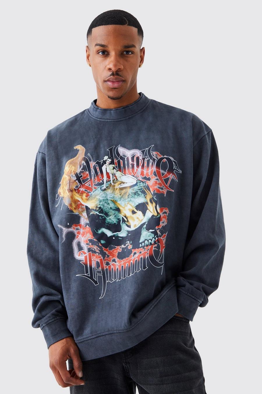 Black negro Oversized Heavy Washed Graphic  Sweatshirt