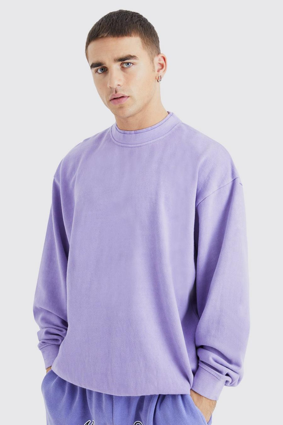 Purple Oversize sweatshirt i tjockt tyg med dubbel hals image number 1