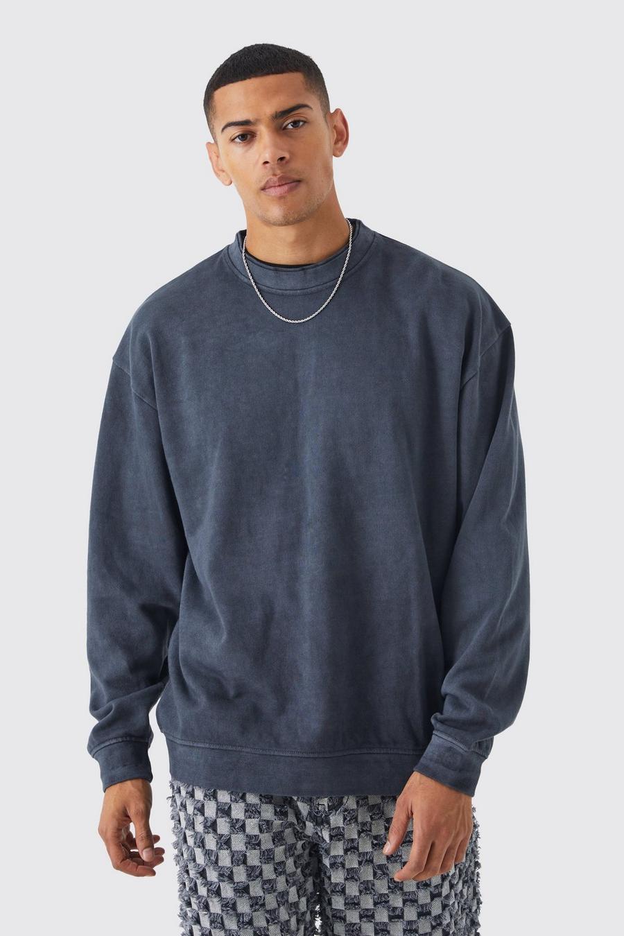 Black Oversize sweatshirt i tjockt tyg med dubbel hals