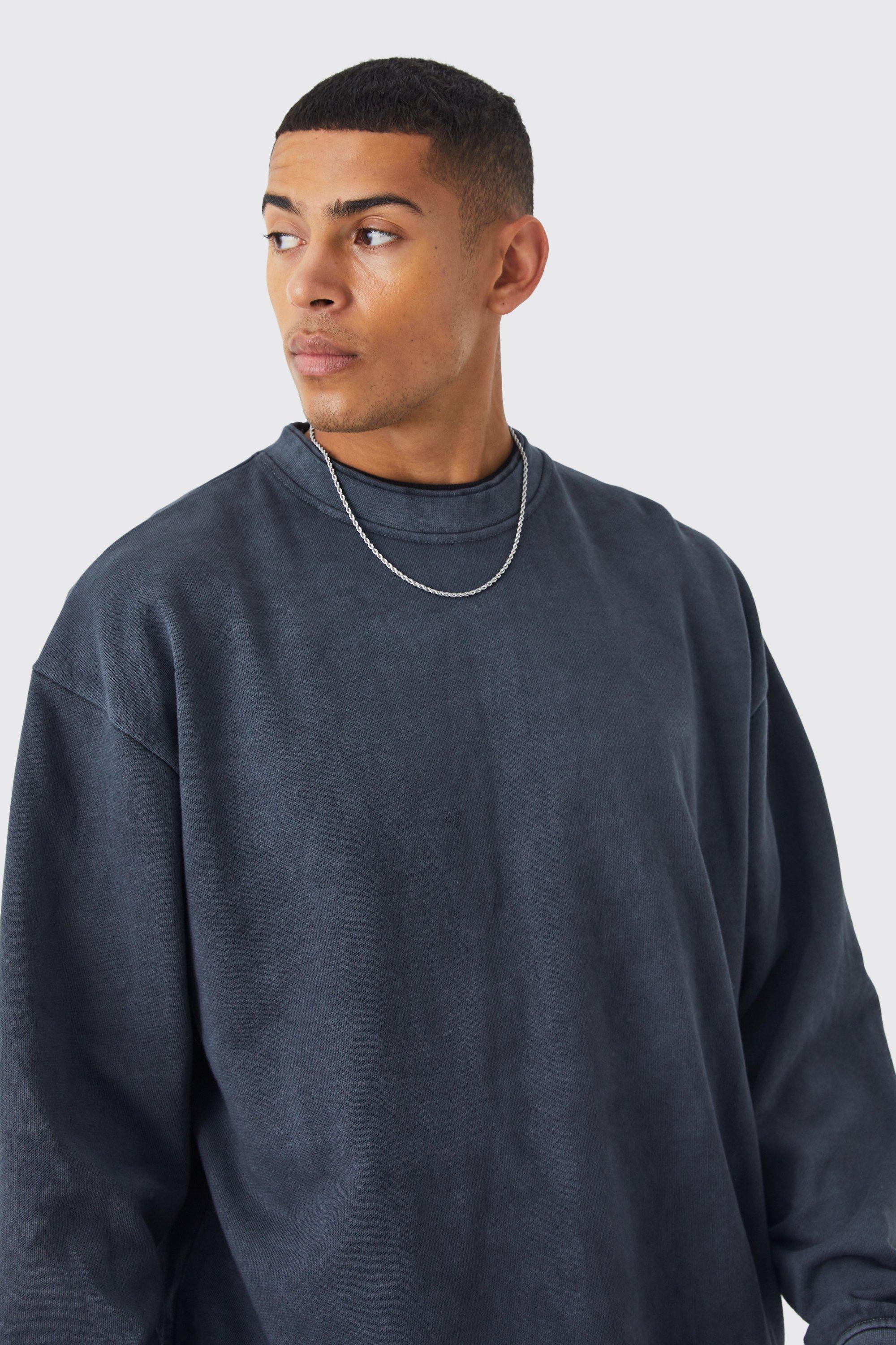 Oversized Heavy Washed Double Neck Sweatshirt