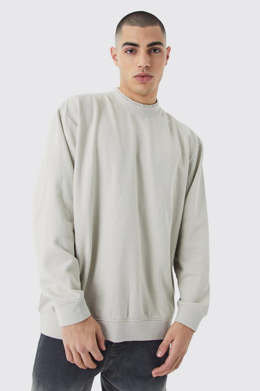 Stone Oversized Heavy Extend Double Neck Sweatshirt