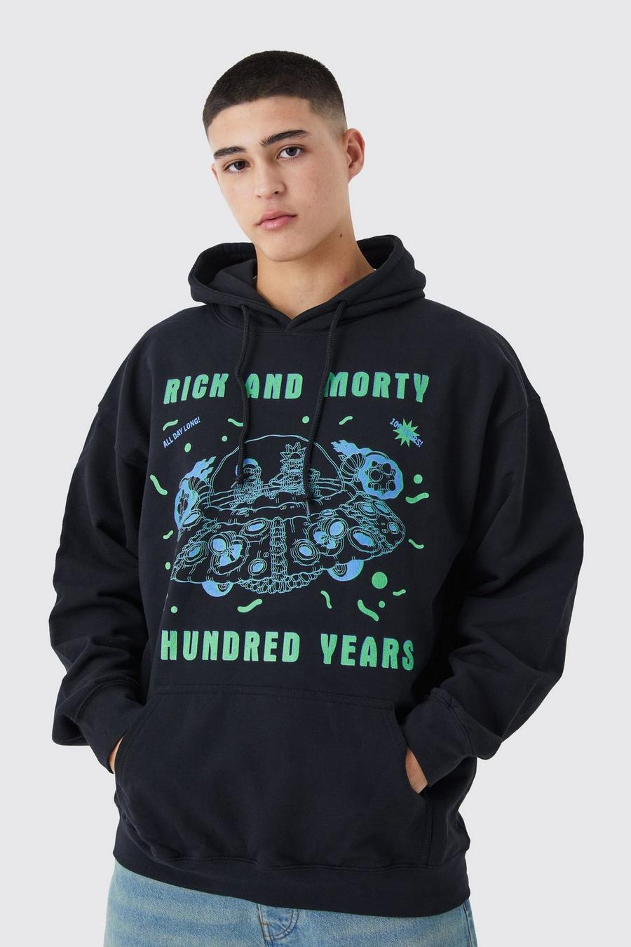 Black Oversized Rick And Morty License Hoodie image number 1