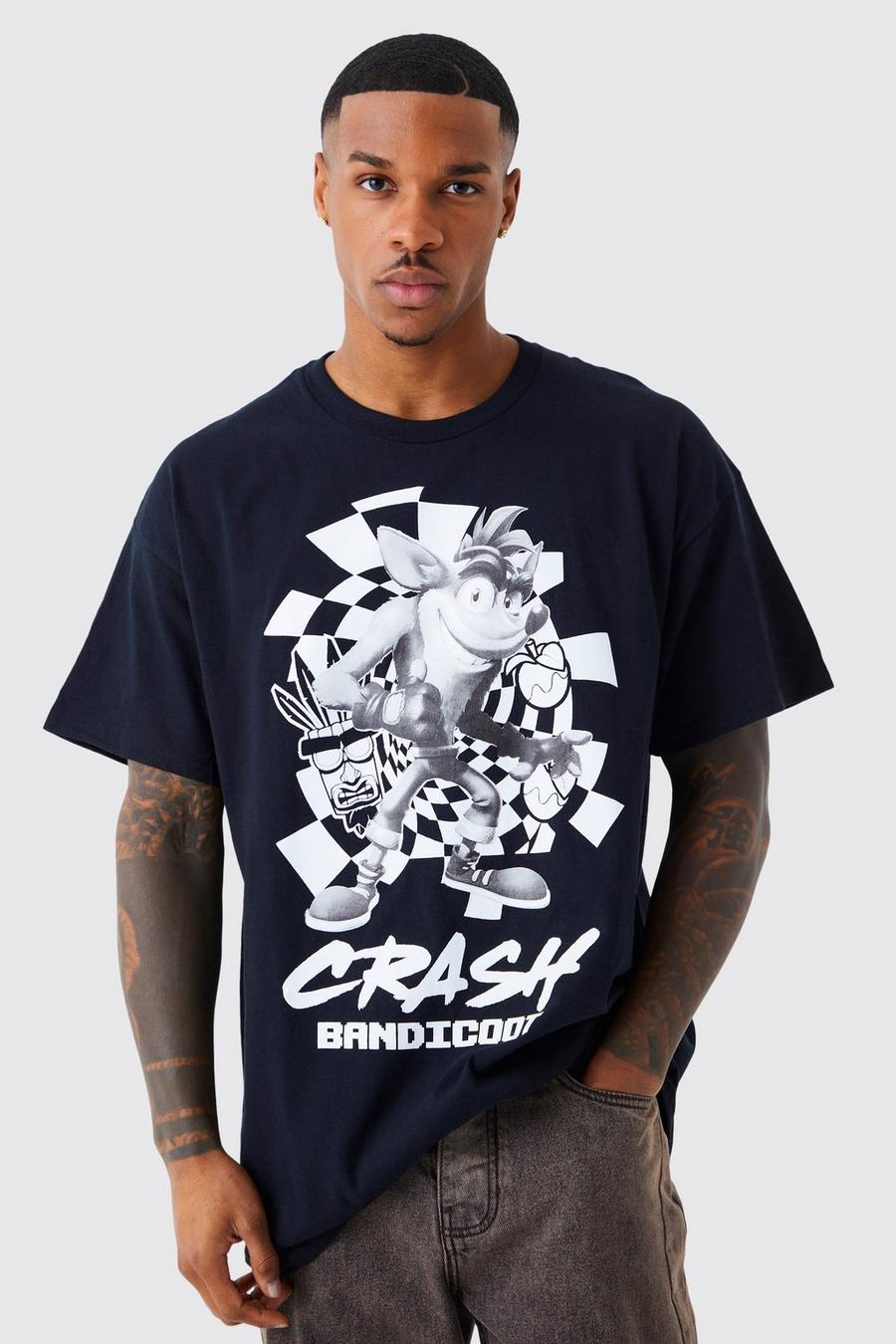 Camiseta oversize con estampado de Crash Bandicoot, Black image number 1