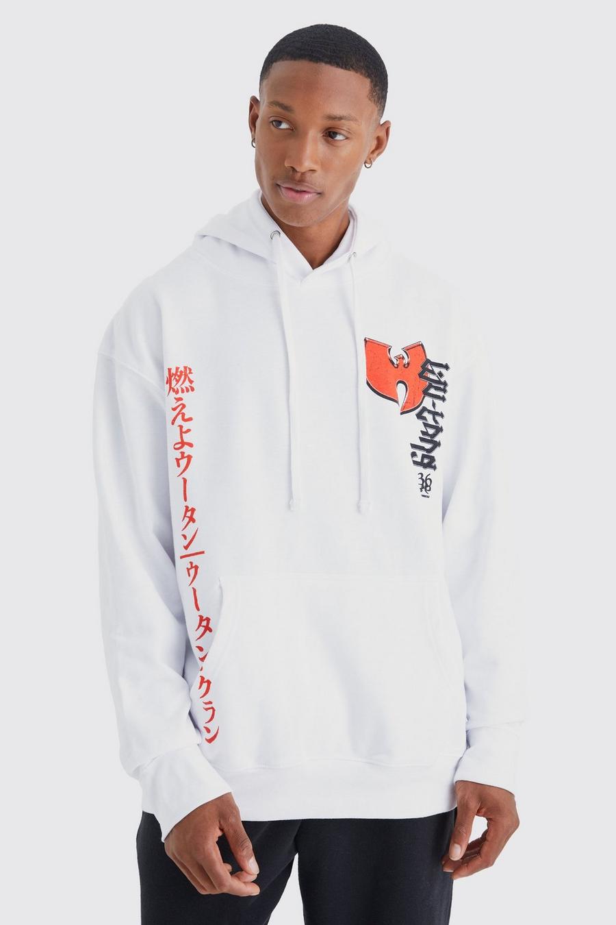 White Oversized Wu Tang License Hoodie image number 1