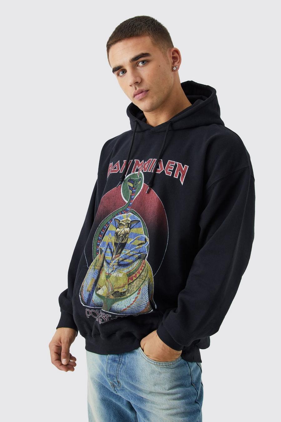 Black Oversized Iron Maiden License Hoodie image number 1