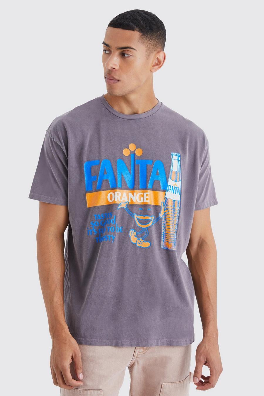 Brown Oversized Fanta Orange Wash License T-shirt image number 1