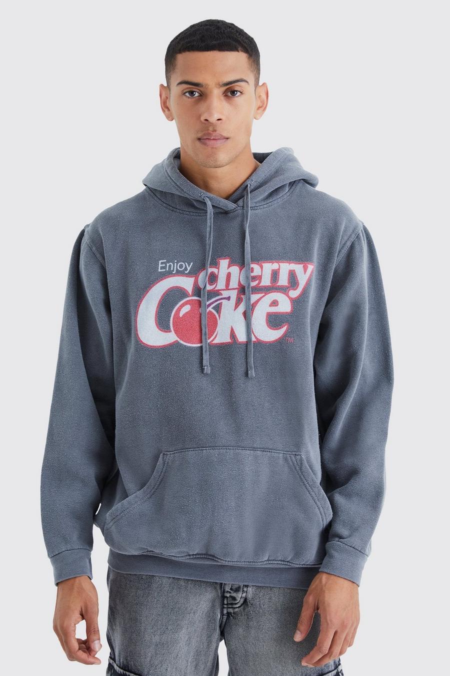 Charcoal grey Oversized Cherry Coke Wash License Hoodie
