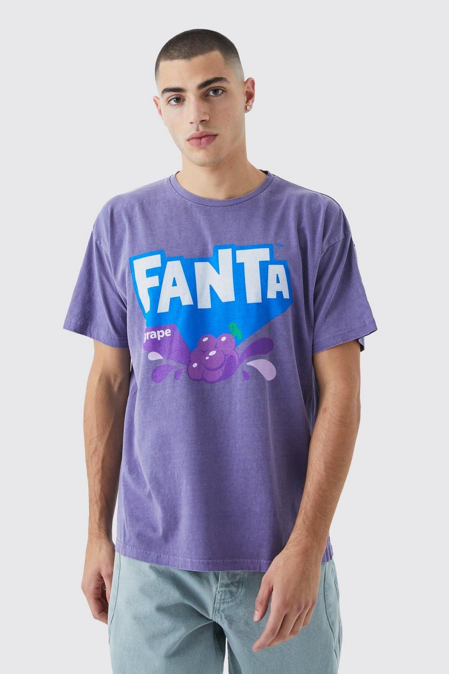 Camiseta oversize con lavado a la piedra y estampado de Fanta y uvas, Purple image number 1