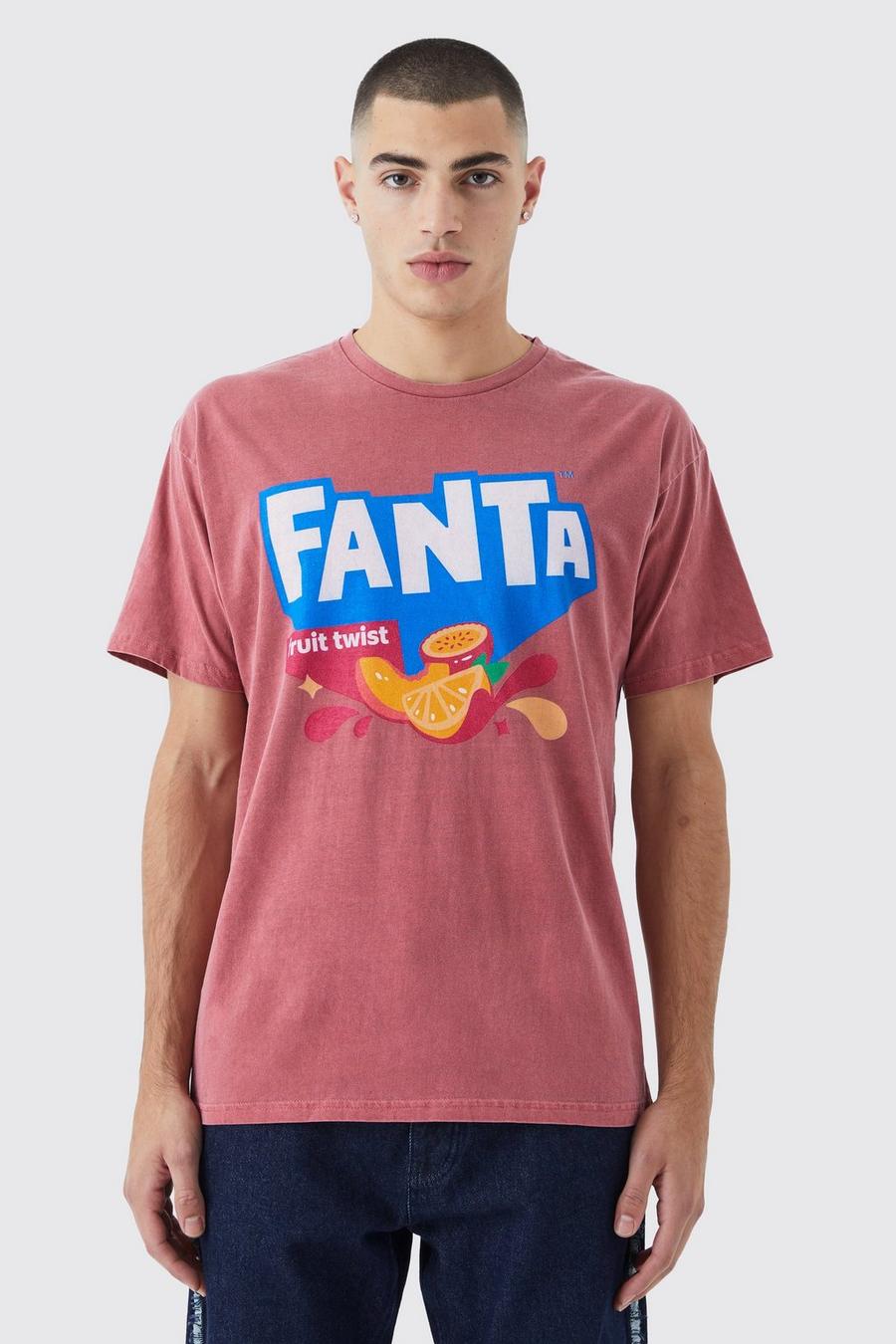 Camiseta oversize con estampado de Fanta y lavado de frutas, Red image number 1