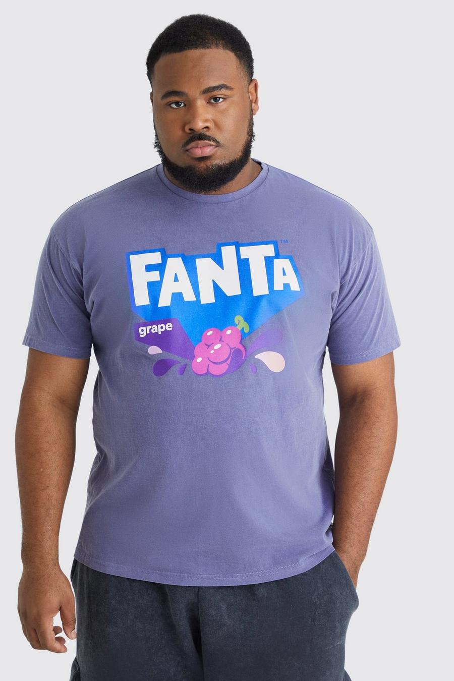 Camiseta Plus con lavado a la piedra y estampado de Fanta y uvas, Purple morado