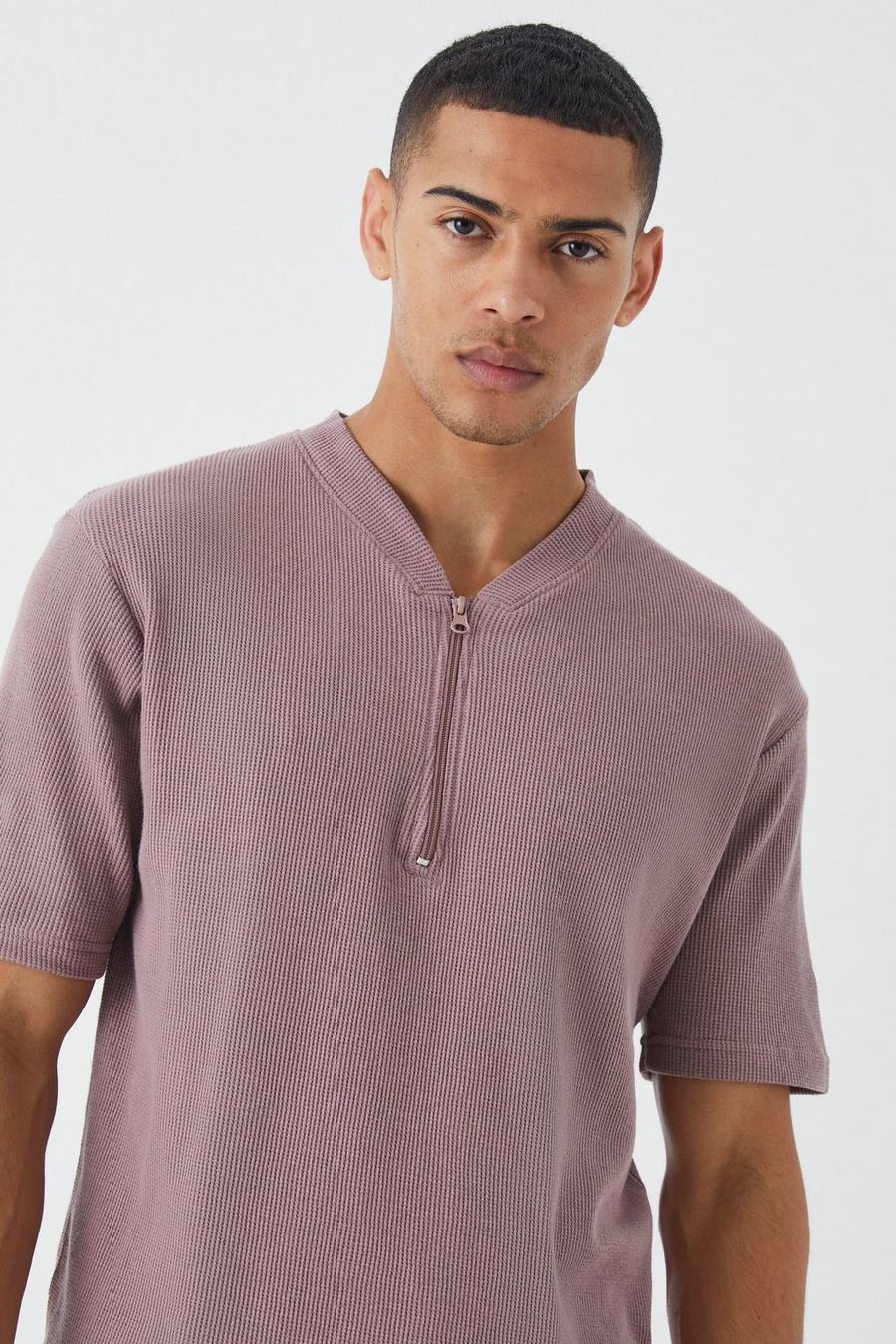 Slim-Fit Poloshirt in Waffeloptik, Mauve image number 1