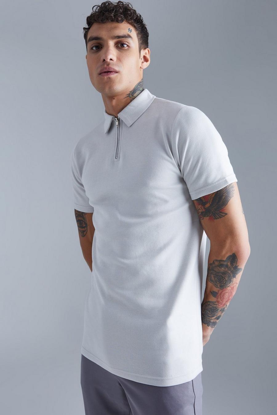 Light grey Verweven Slim Fit Polo image number 1
