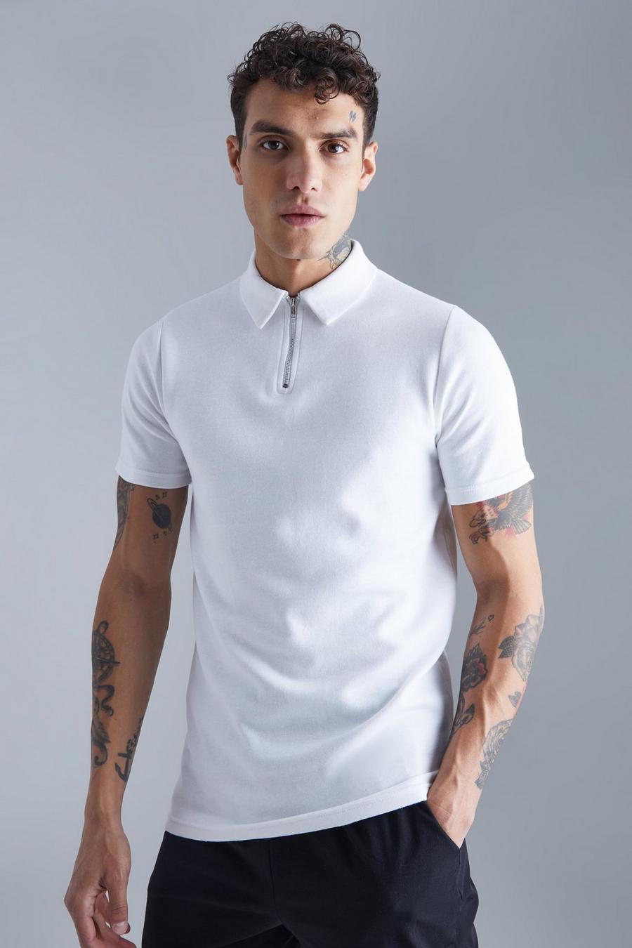 Polo Slim Fit in maglia intrecciata, White image number 1