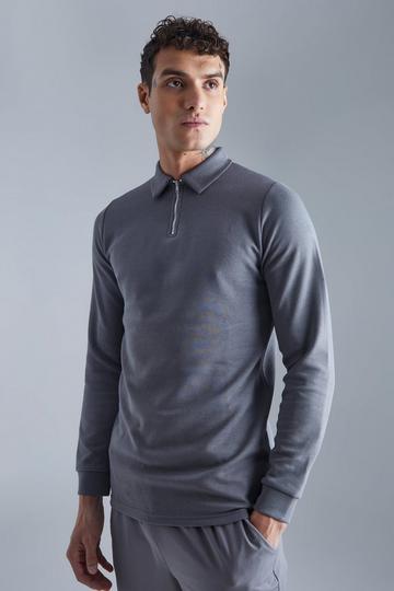 Slim Interlock Long Sleeved Polo charcoal