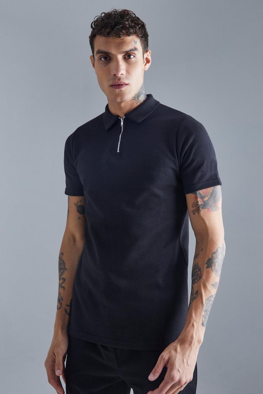 Slim-Fit Jacquard Poloshirt, Black image number 1