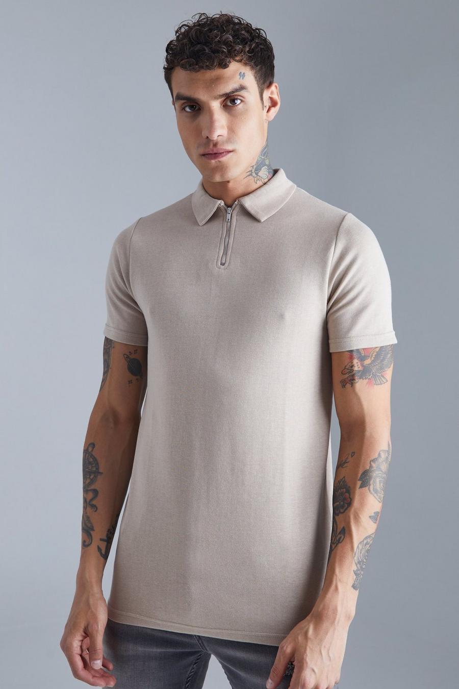 Slim-Fit Jacquard Poloshirt, Taupe image number 1