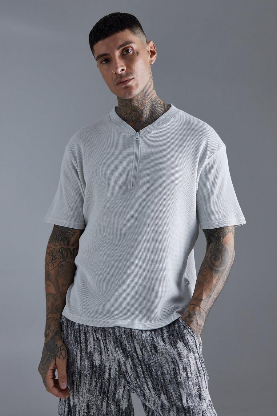 Light grey Slim Fit Waffle Bomber Neck Polo