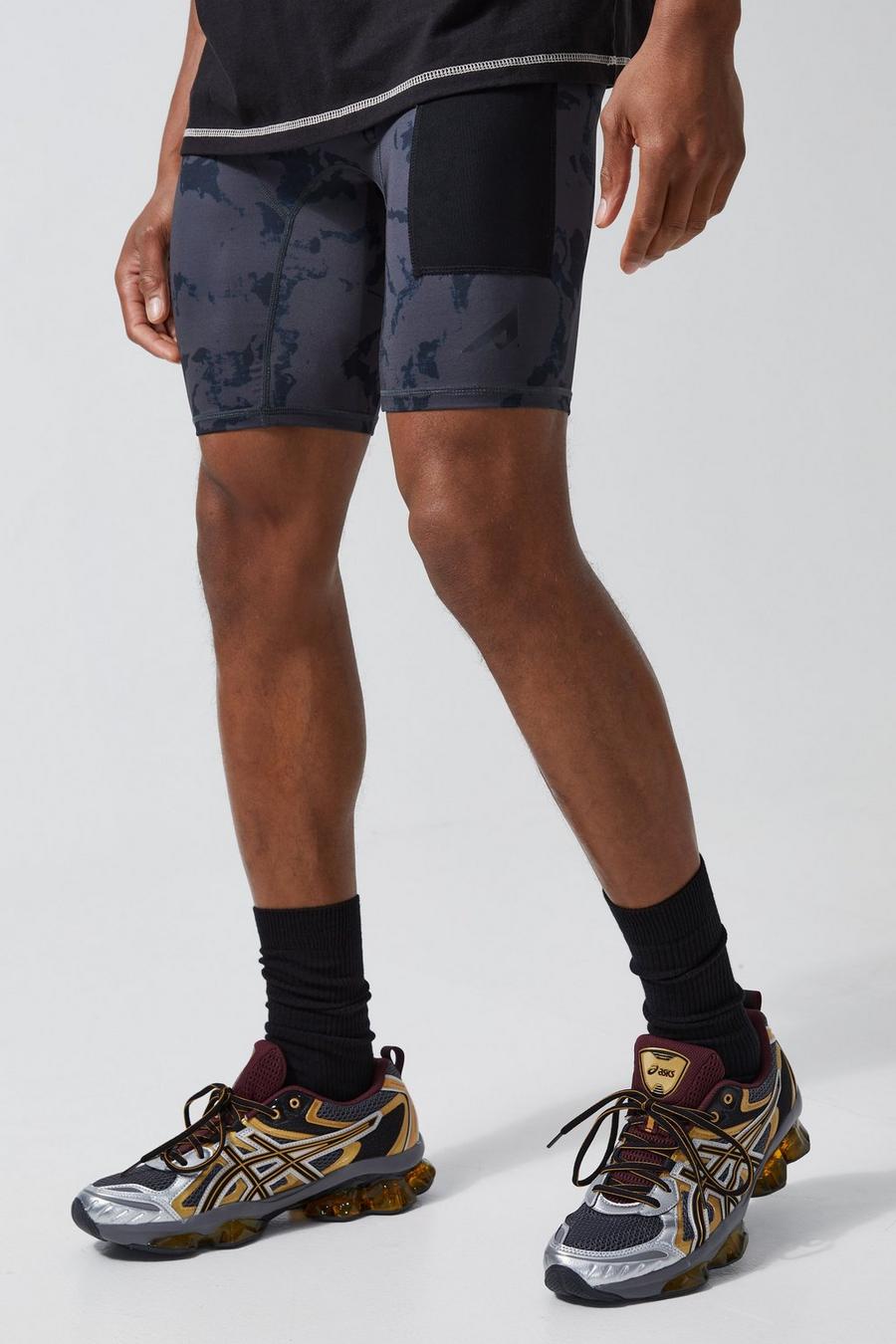 Black Active Acid Wash Gebleekte Shorts Met Leggings image number 1