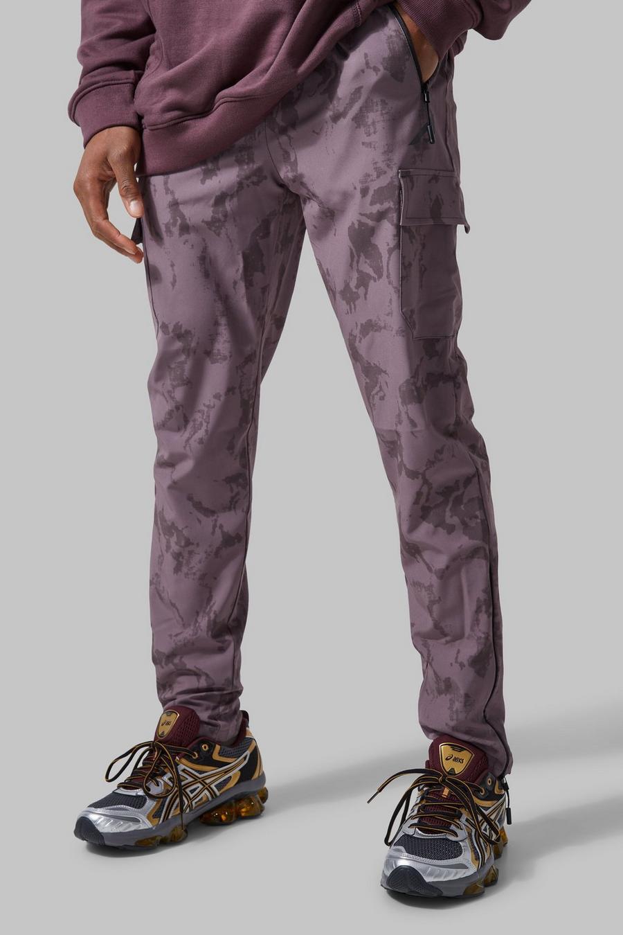 Active Skinny Cargo-Jogginghose mit Acid-Waschung, Dusty red image number 1