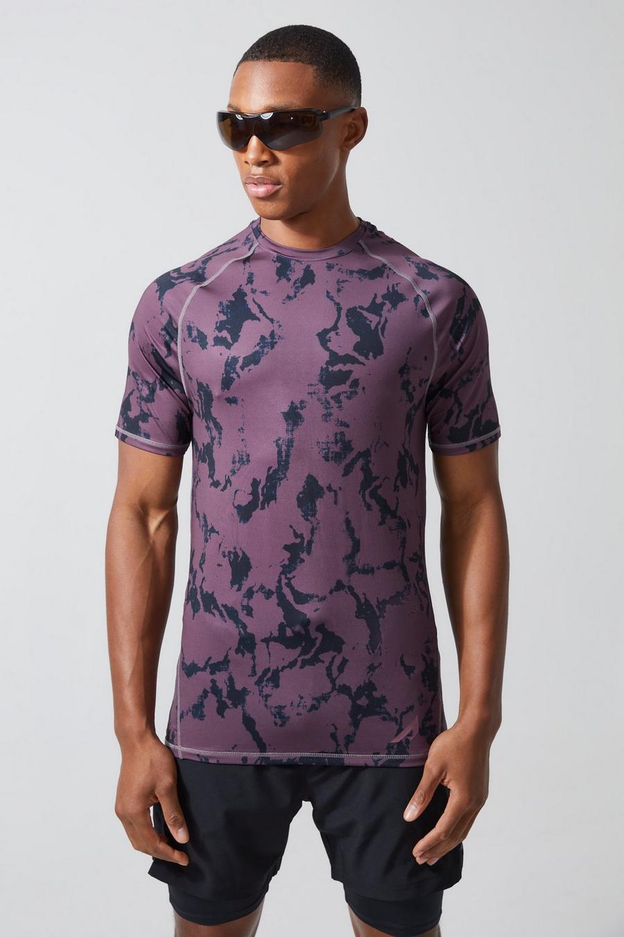 Berry Active Matte Muscle Acid Wash Print T-shirt image number 1