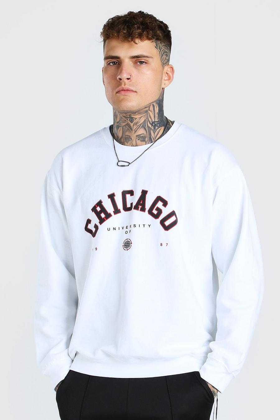 Oversize Sweatshirt mit Chicago-Print, White image number 1