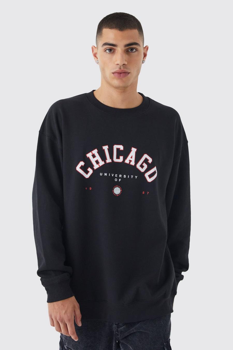 Oversize Sweatshirt mit Chicago-Print, Black image number 1