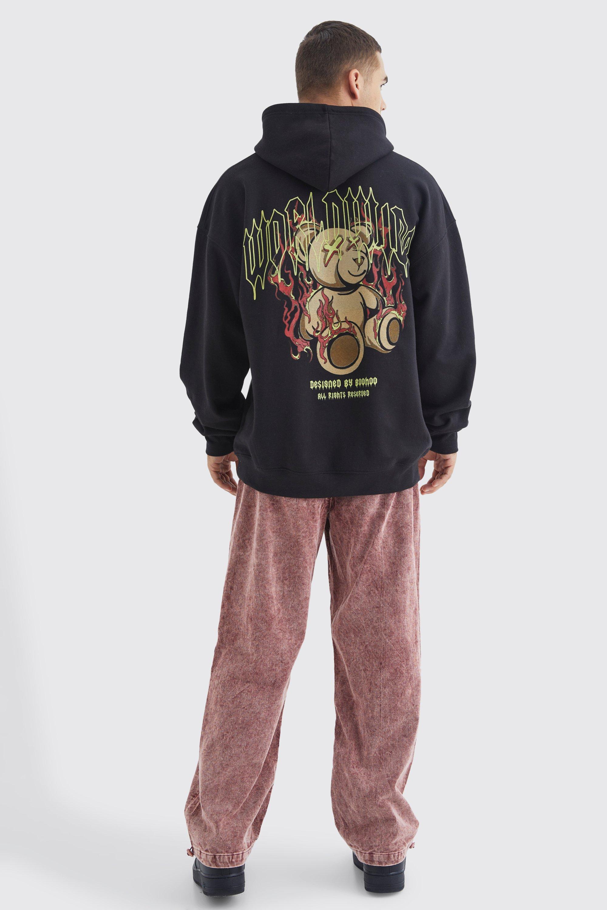 Oversized Flame Teddy Graphic Hoodie