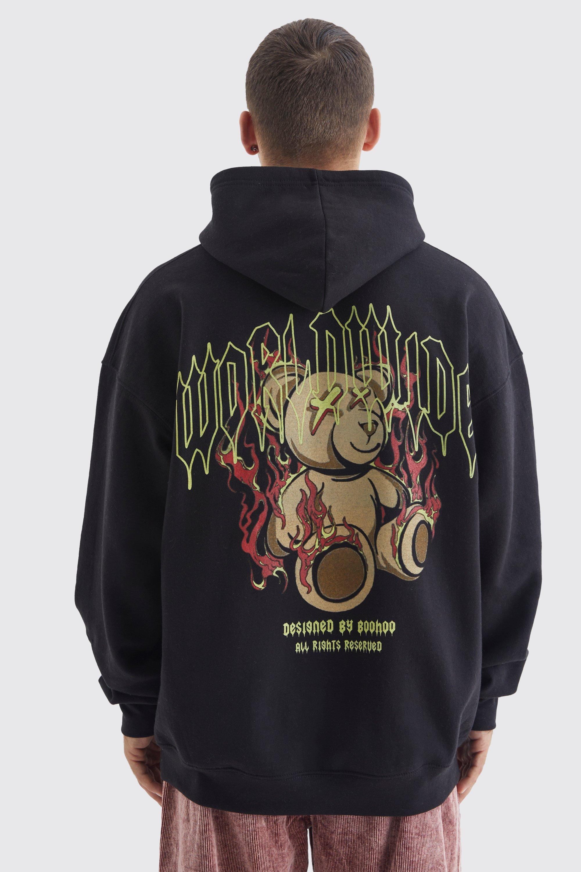 Oversized Flame Teddy Graphic Hoodie boohoo