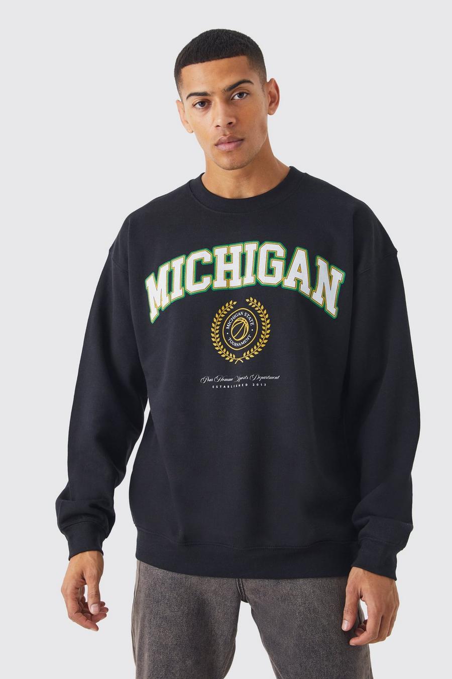 Black Oversized Michigan Print Sweatshirt
