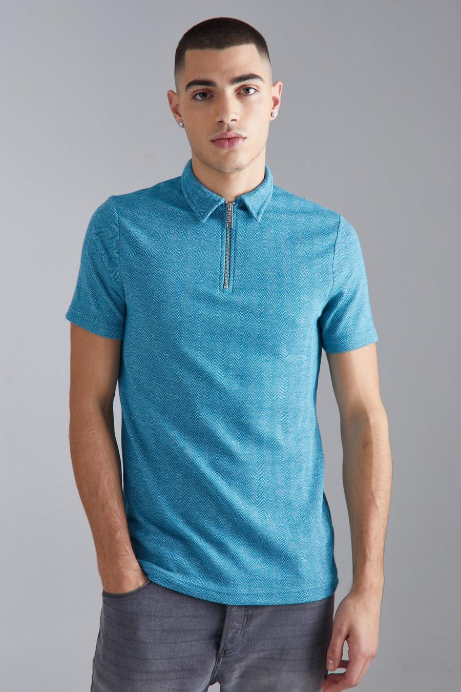 Polo moulant à chevrons, Teal image number 1