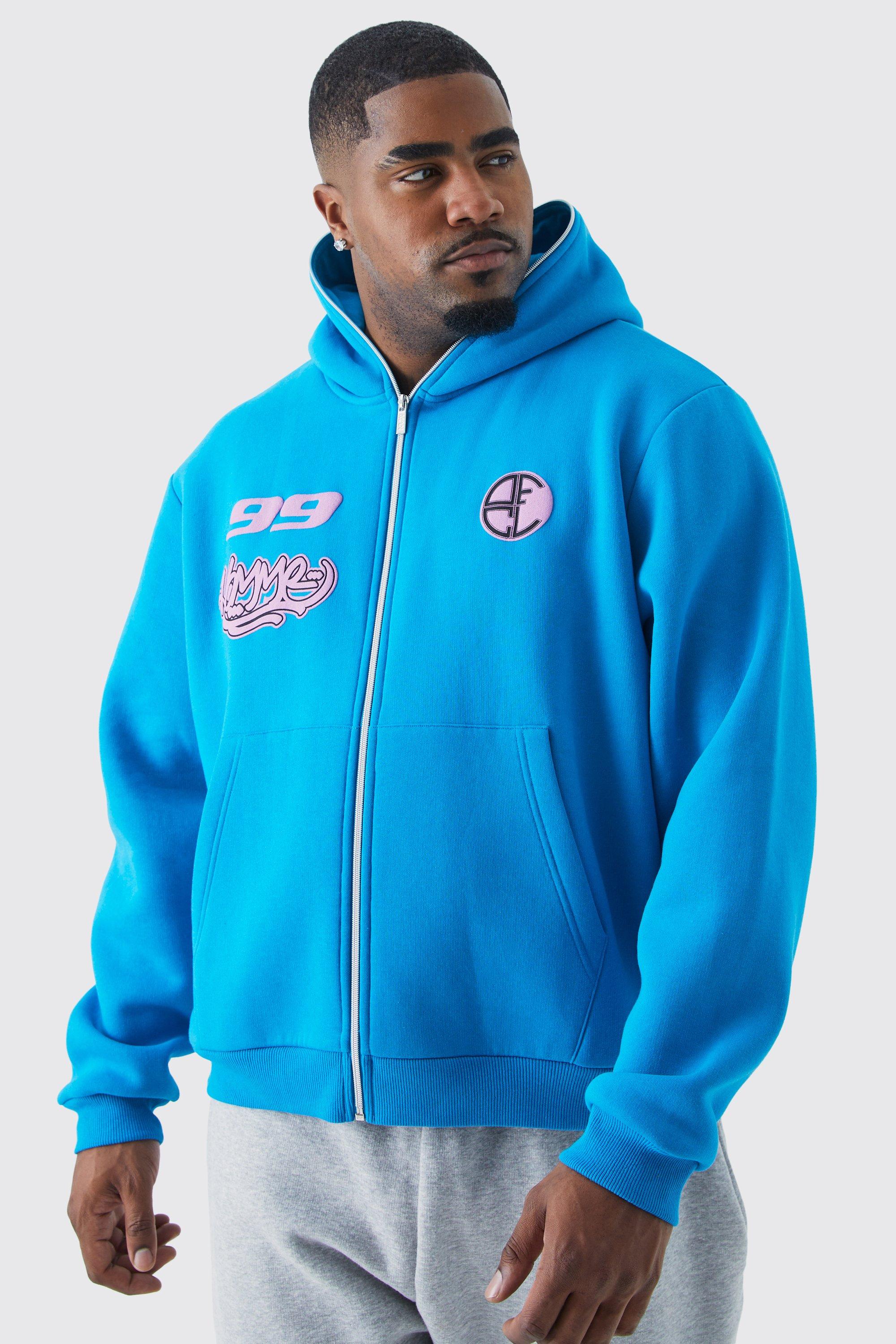 Plus Homme Graffiti Boxy Zip Through Hoodie | Boohoo USA