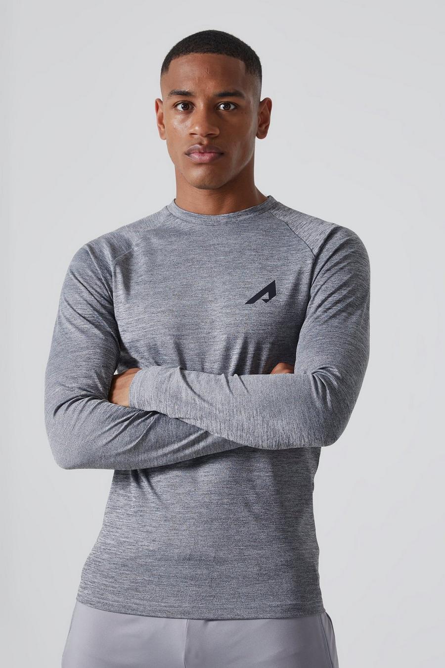 Charcoal grå Active Muscle Fit Space Dye Long Top