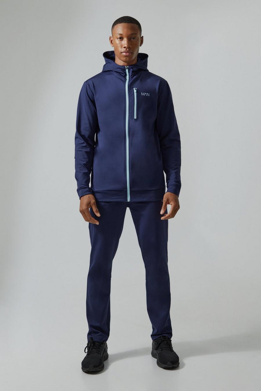 Tuta sportiva Man Active a blocchi di colore con zip sul cappuccio, Navy image number 1