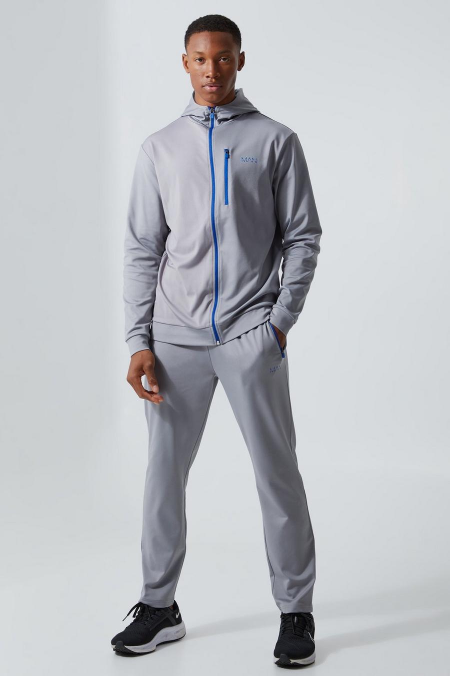 Man Active Colorblock Trainingsanzug mit Kapuze und Reißverschluss, Light grey