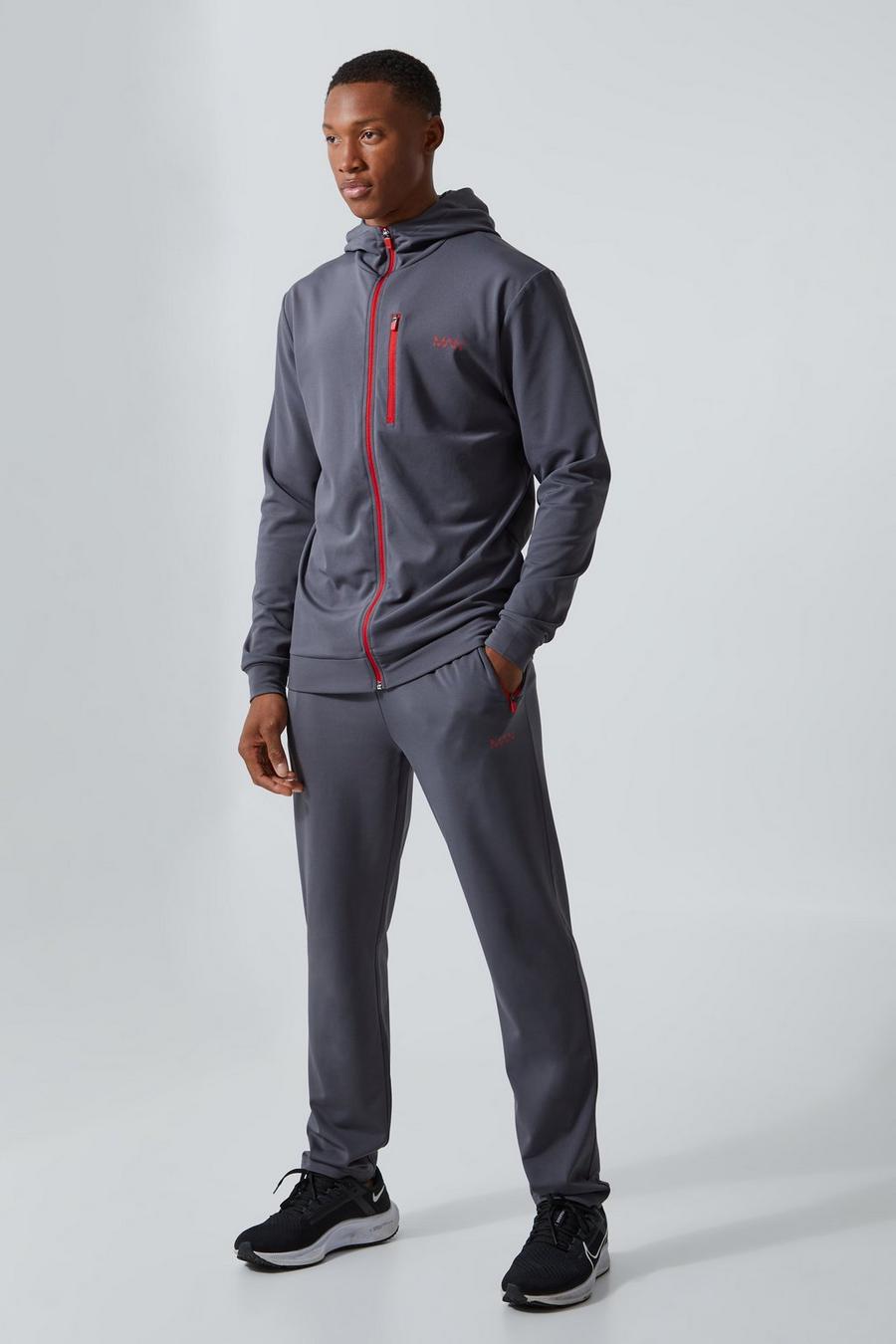 Man Active Colorblock Trainingsanzug mit Kapuze und Reißverschluss, Charcoal grey