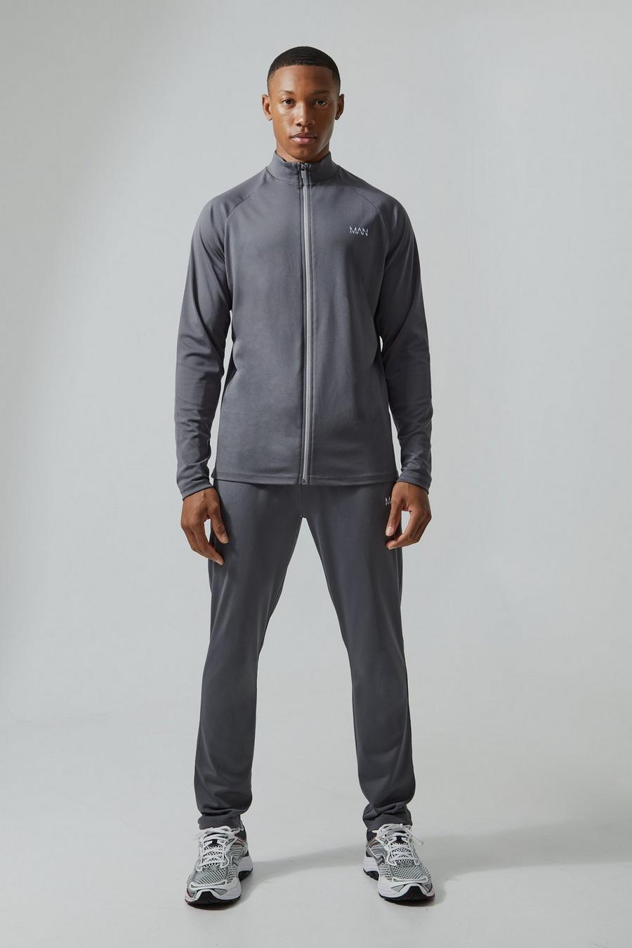 Charcoal grey Man Active Funnel Neck Tracktop Tracksuit