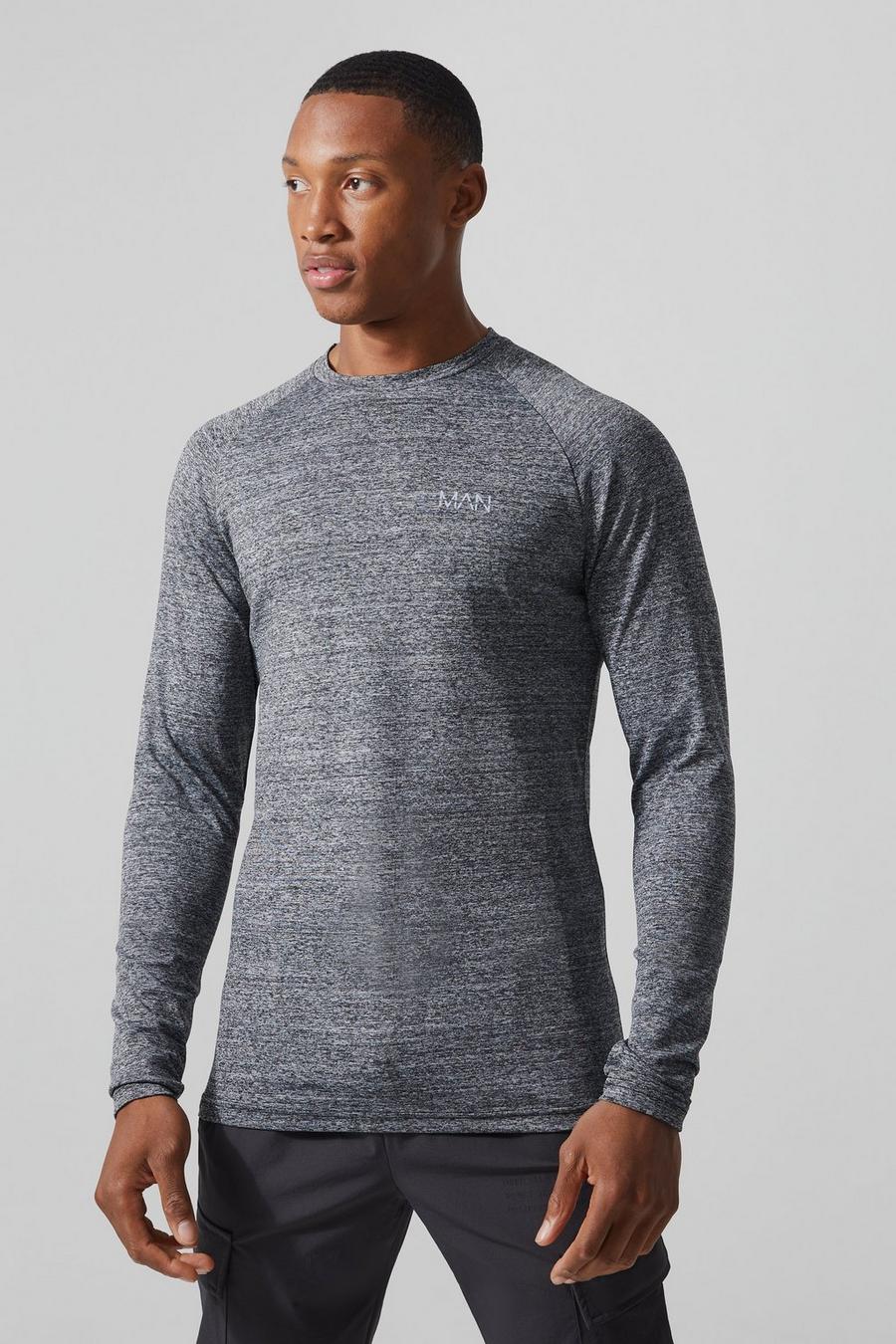 Dark grey Man Active Muscle Fit Space Dye Long Top image number 1