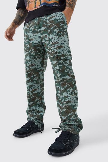 Khaki Straight Leg Tie Hem Camo Trouser