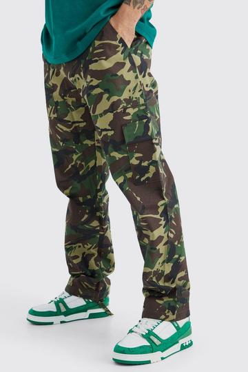 Straight Leg Tie Hem Camo Trouser chocolate