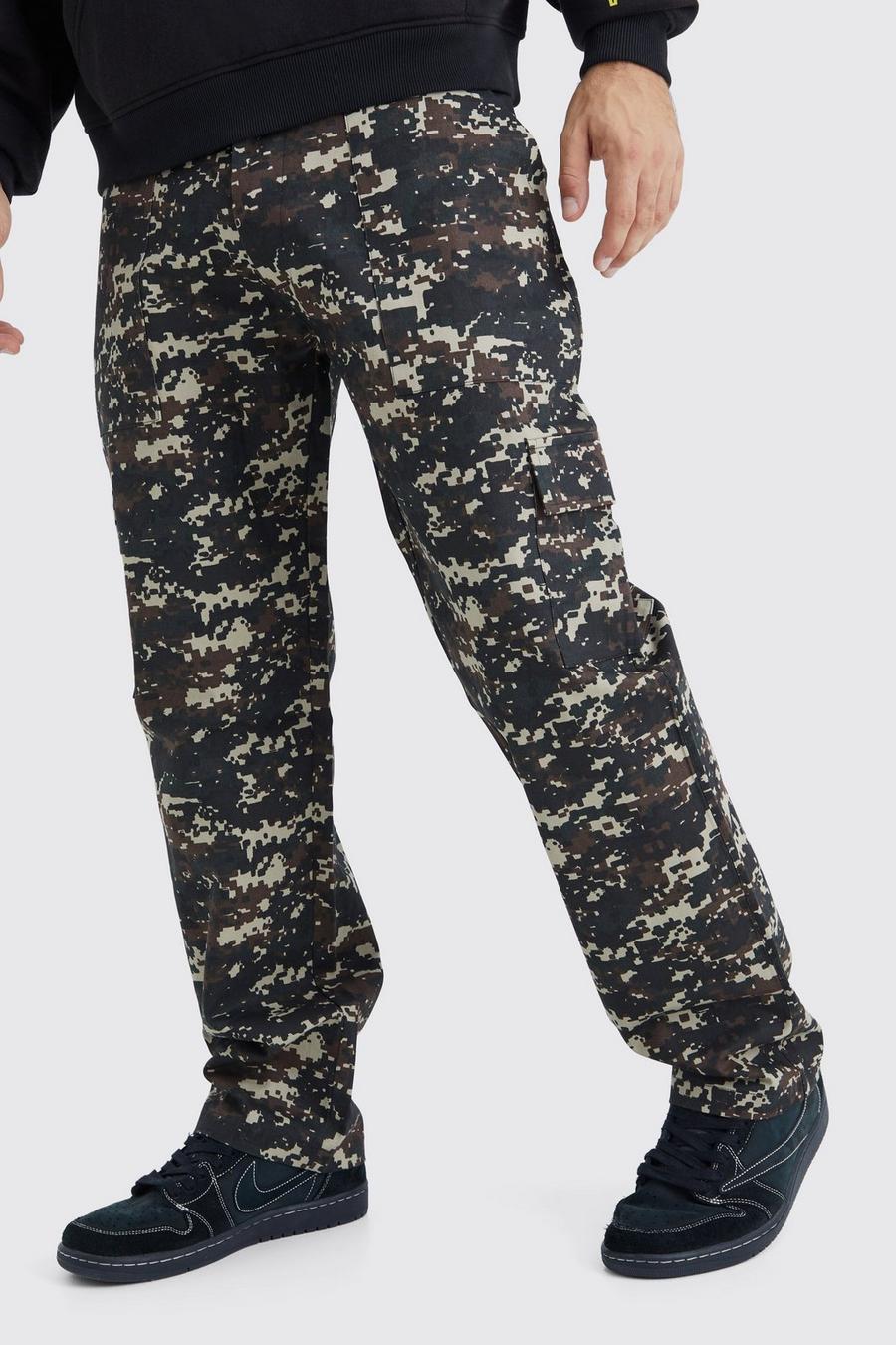 Pantalon droit à imprimé camouflage, Chocolate image number 1