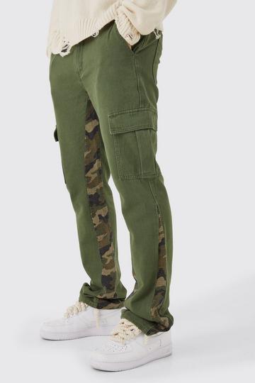 Khaki Slim Flare Camo Gusset Cargo Pants