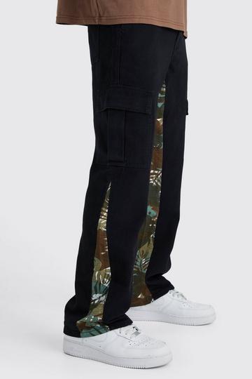 Black Straight Leg Camo Gusset Cargo Trouser