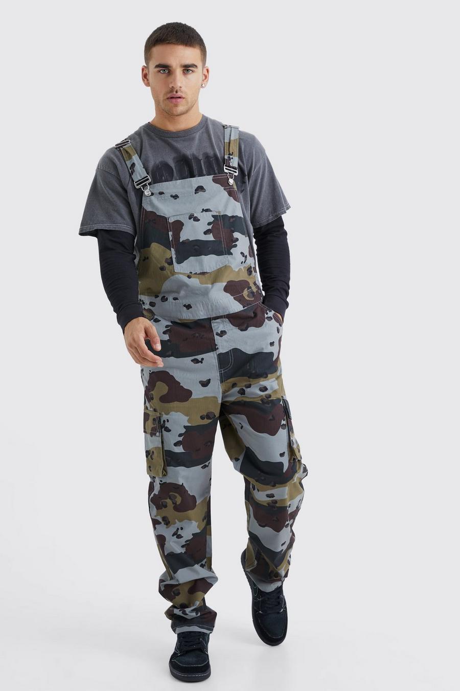 Grey Relaxed Camo Cargo Dungaree image number 1