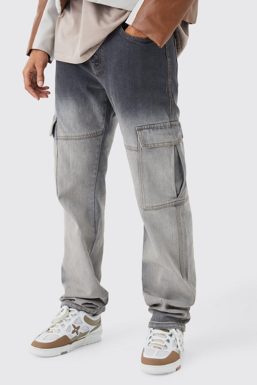 Lockere zerrissene Cargo-Jeans mit Farbverlauf, Coffee image number 1
