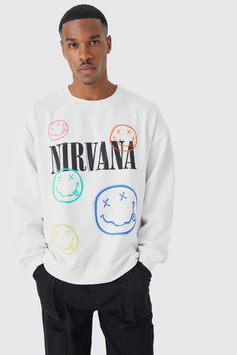Felpa oversize ufficiale dei Nirvana, White blanco image number 1