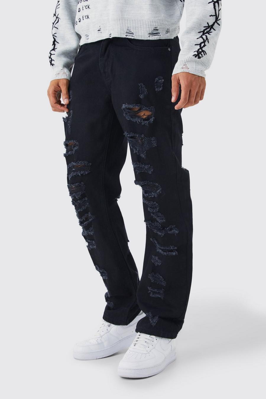 Lockere Jeans mit Rissen, True black image number 1