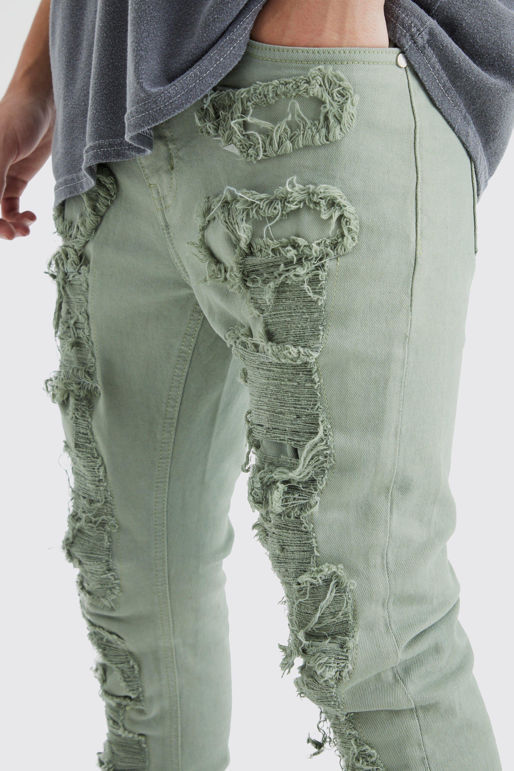 Olive green on sale distressed jeans