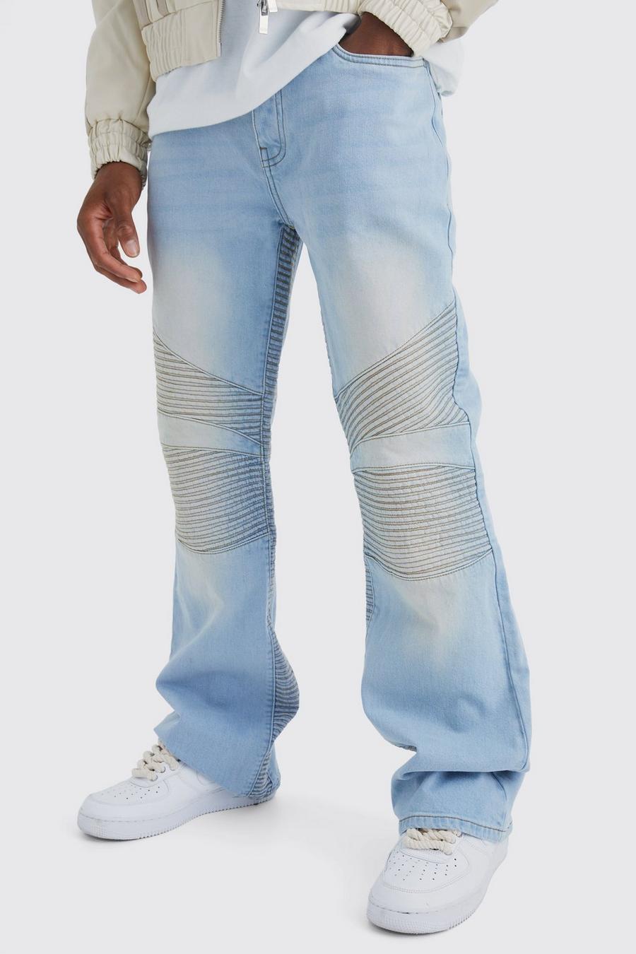 Ice blue Baggy Flared Biker Jeans Met Panelen image number 1