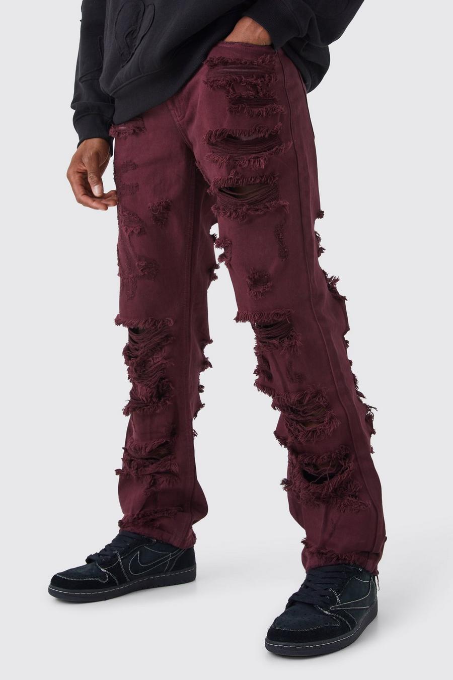 Burgundy red Relaxed Rigid Extreme Ripped Jean